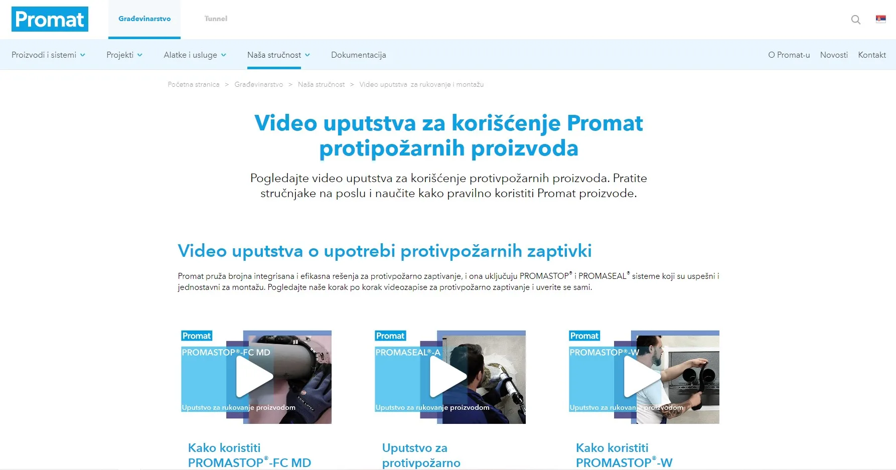 Video uputstva za korišćenje Promat protipožarnih proizvoda