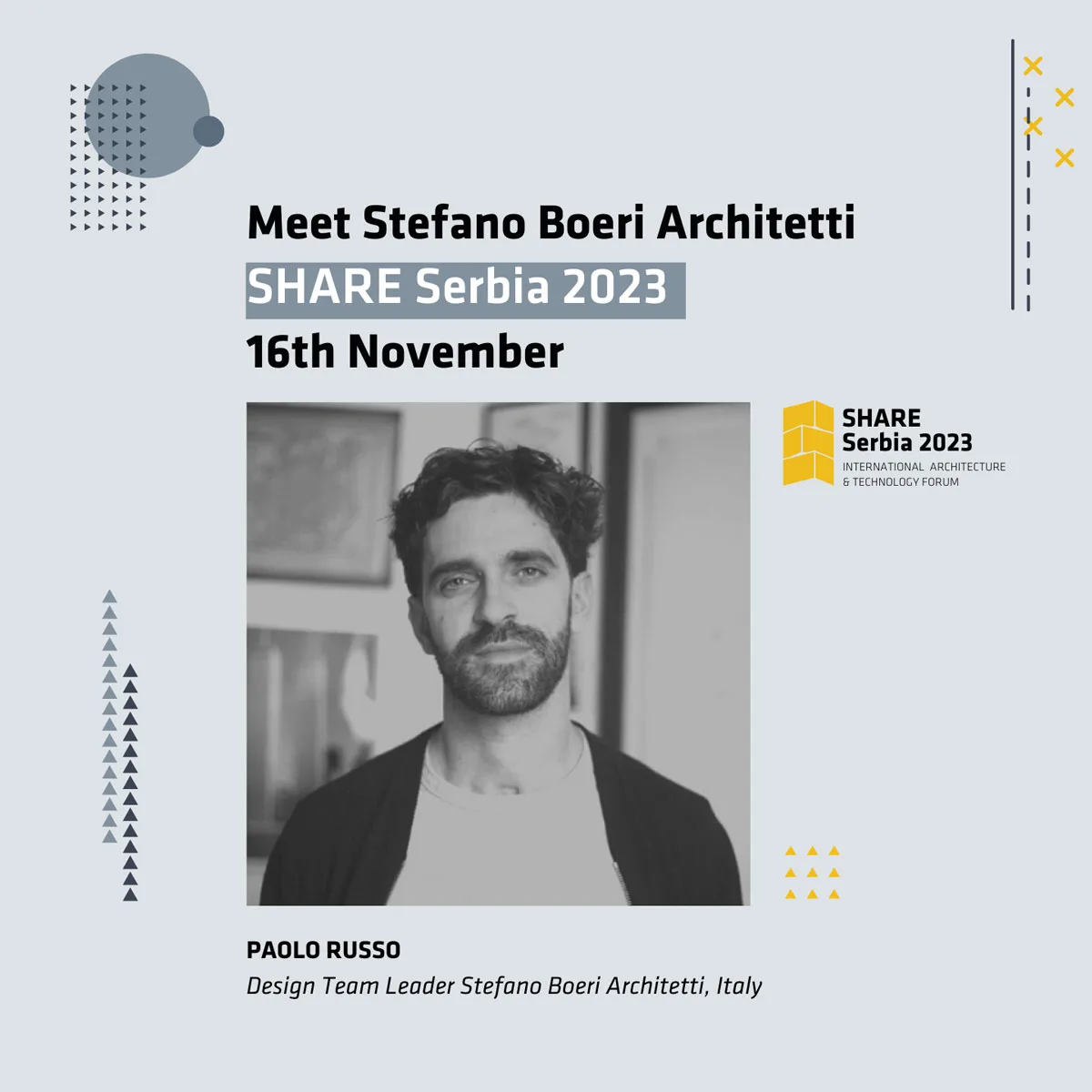 Paolo Russo lider tima za dizajn u kompaniji Stefano Boeri Architetti, govornik na SHARE Serbia 2023