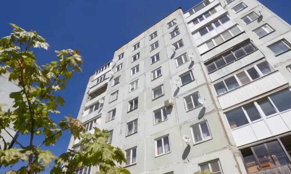bela zgrada, pogled iz žablje perpektive
