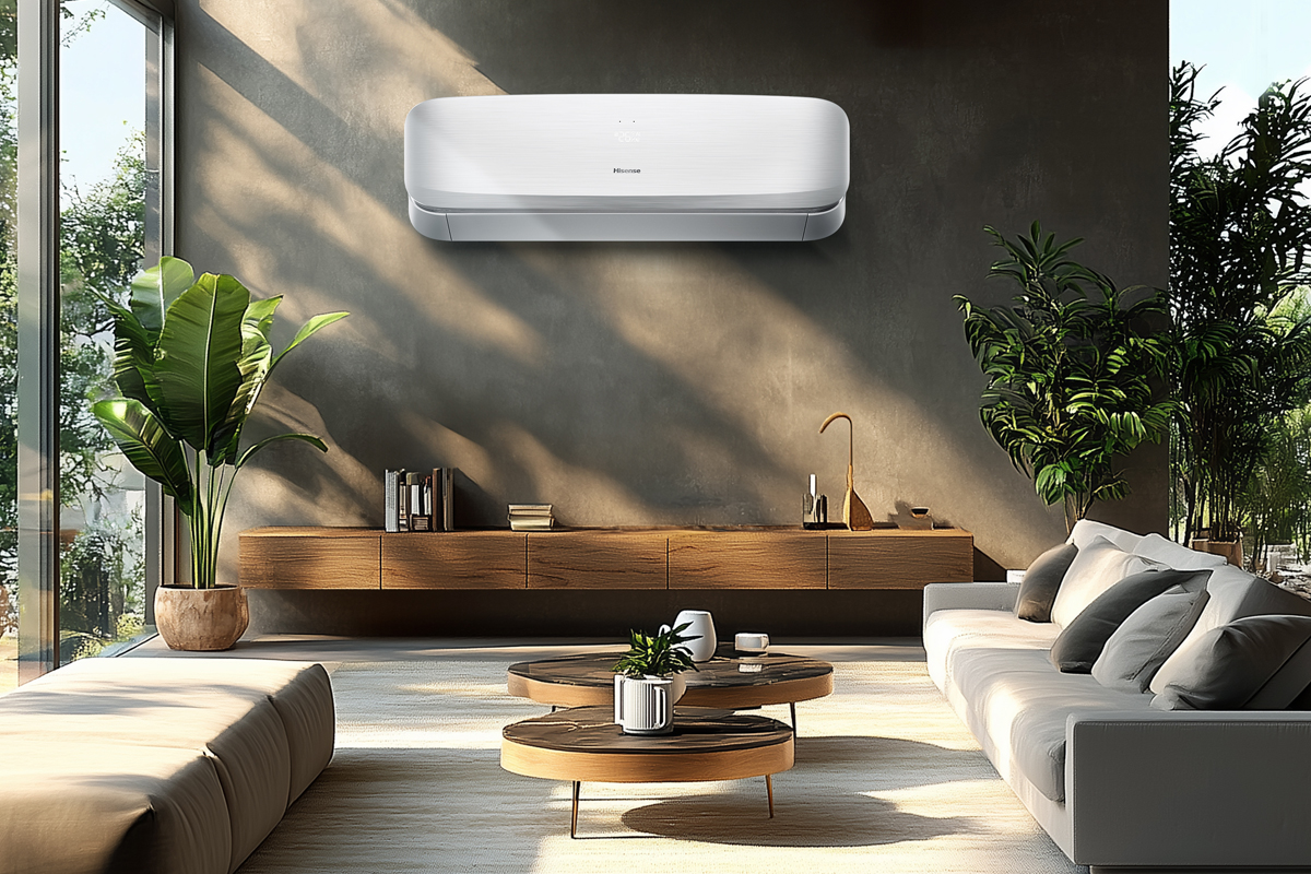 Hisense klima uređaj nove generacije u enterijeru dnevne sobe / foto: Hisense