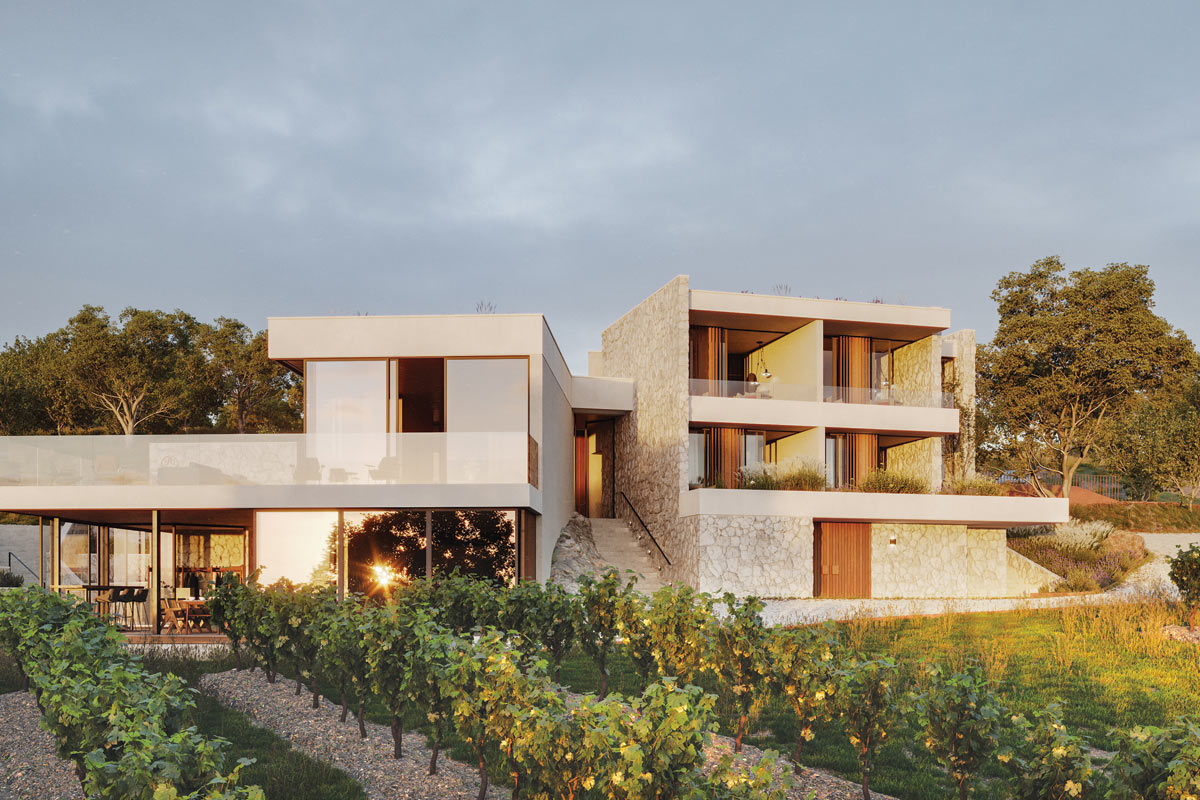 3D render: Lagena projekt vinarije sa pratećim ugostiteljskim sadržajima, Kutina, Hrvatska, 2023. (u izvođenju) / autor projekta: Unknown Studio