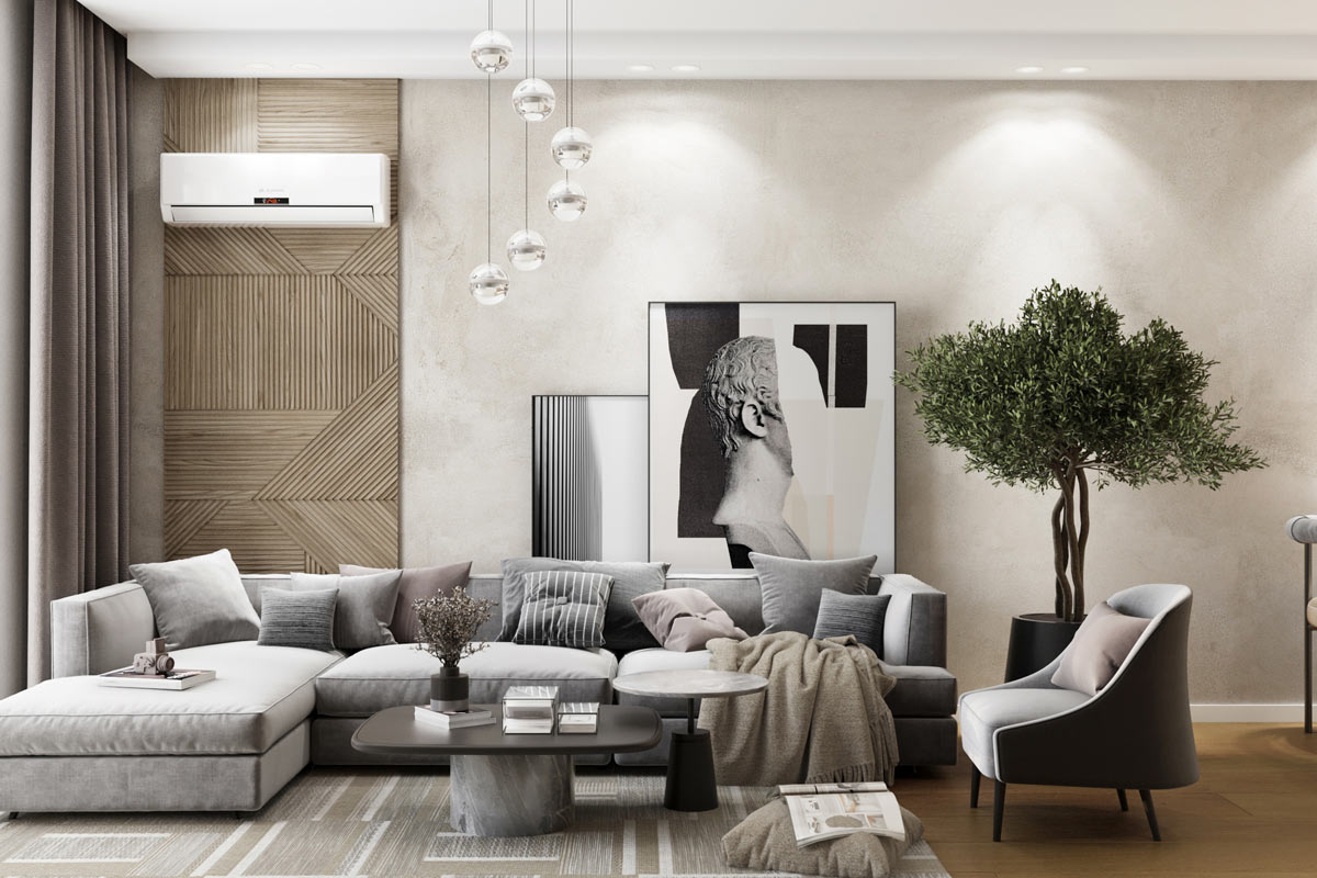 Uređenje enterijera dnevne sobe u URBAN OASIS / foto: Bomax