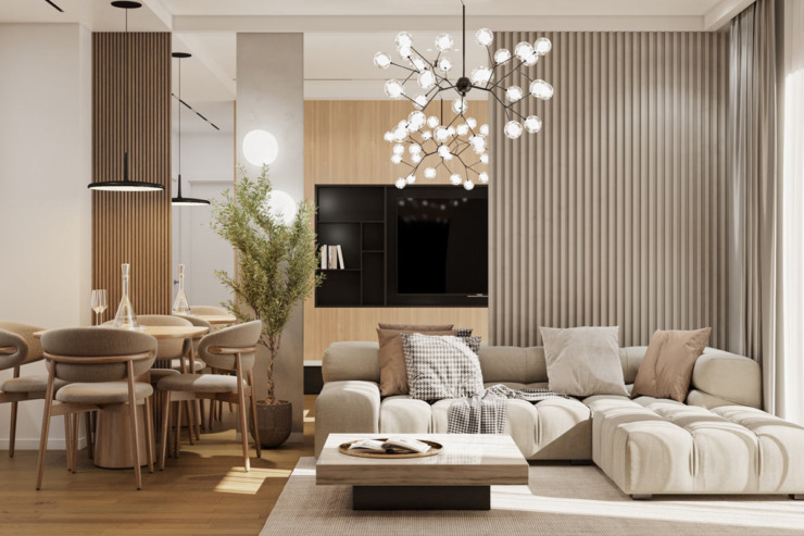 Uređenje enterijera dnevne sobe u URBAN OASIS / foto: Bomax
