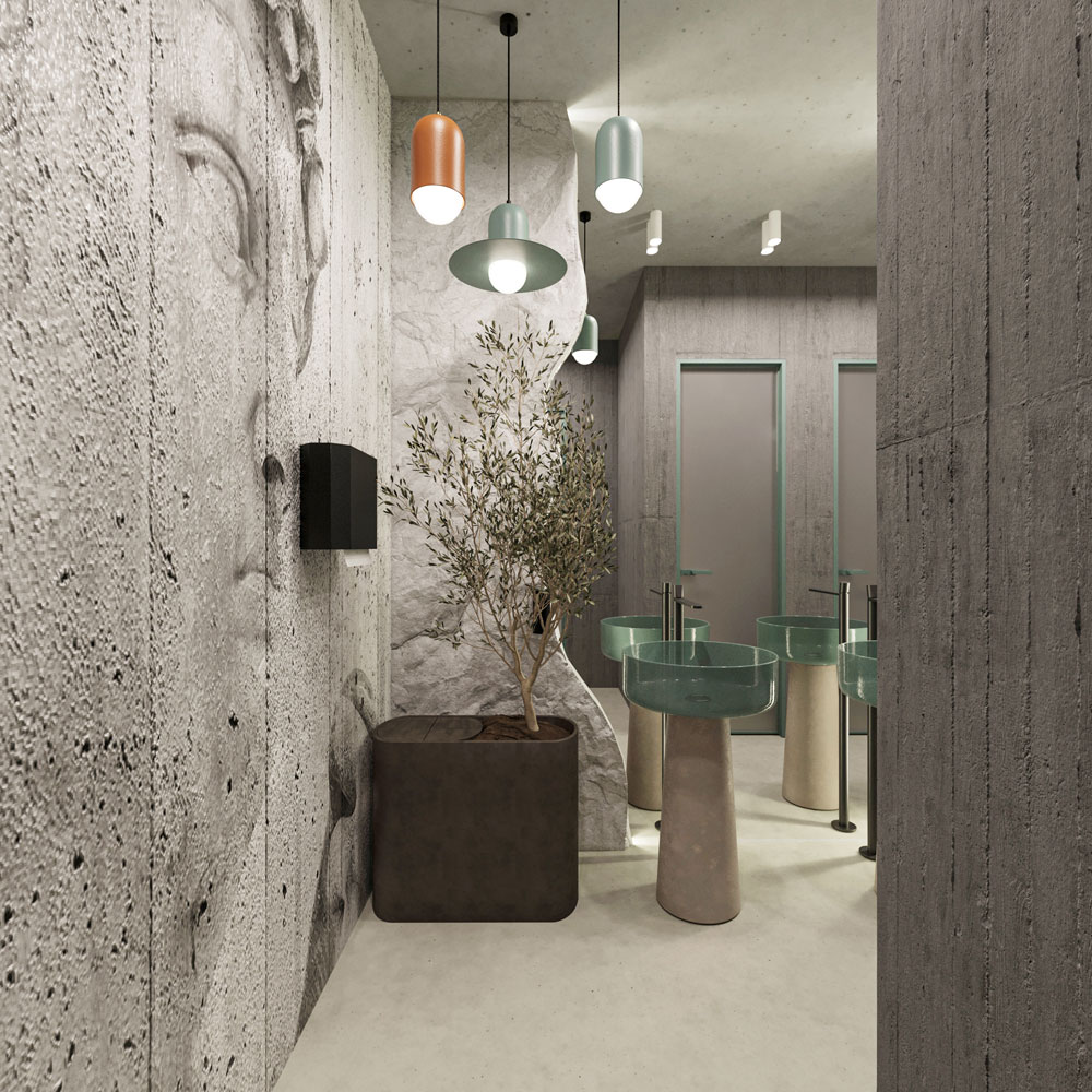 projekat: Javni toalet IT centra u NiŔu, muŔki wc / autor: WDA Architects / 3D vizualizacija: WDA Architects