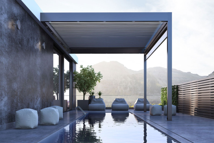 Moderna pergola savremenog dizajna pored bazena / foto: ALUMIL