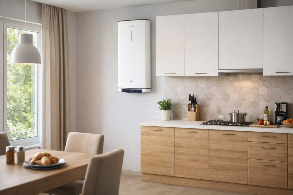 Ariston elektriÄni bojler u enterijeru kuhinje, premium reÅ”enja za komfor / foto: Ariston